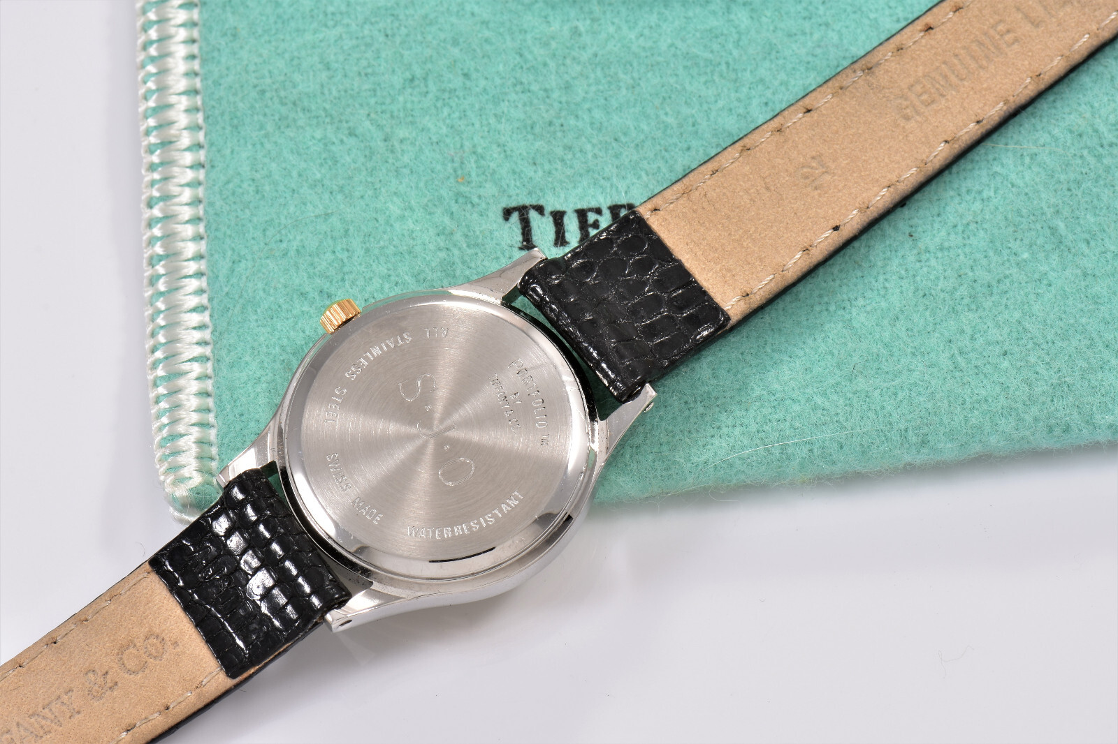 Tiffany & Co Stainless Steel Portfolio Lucent Swiss 25mm Watch Lizard Leather