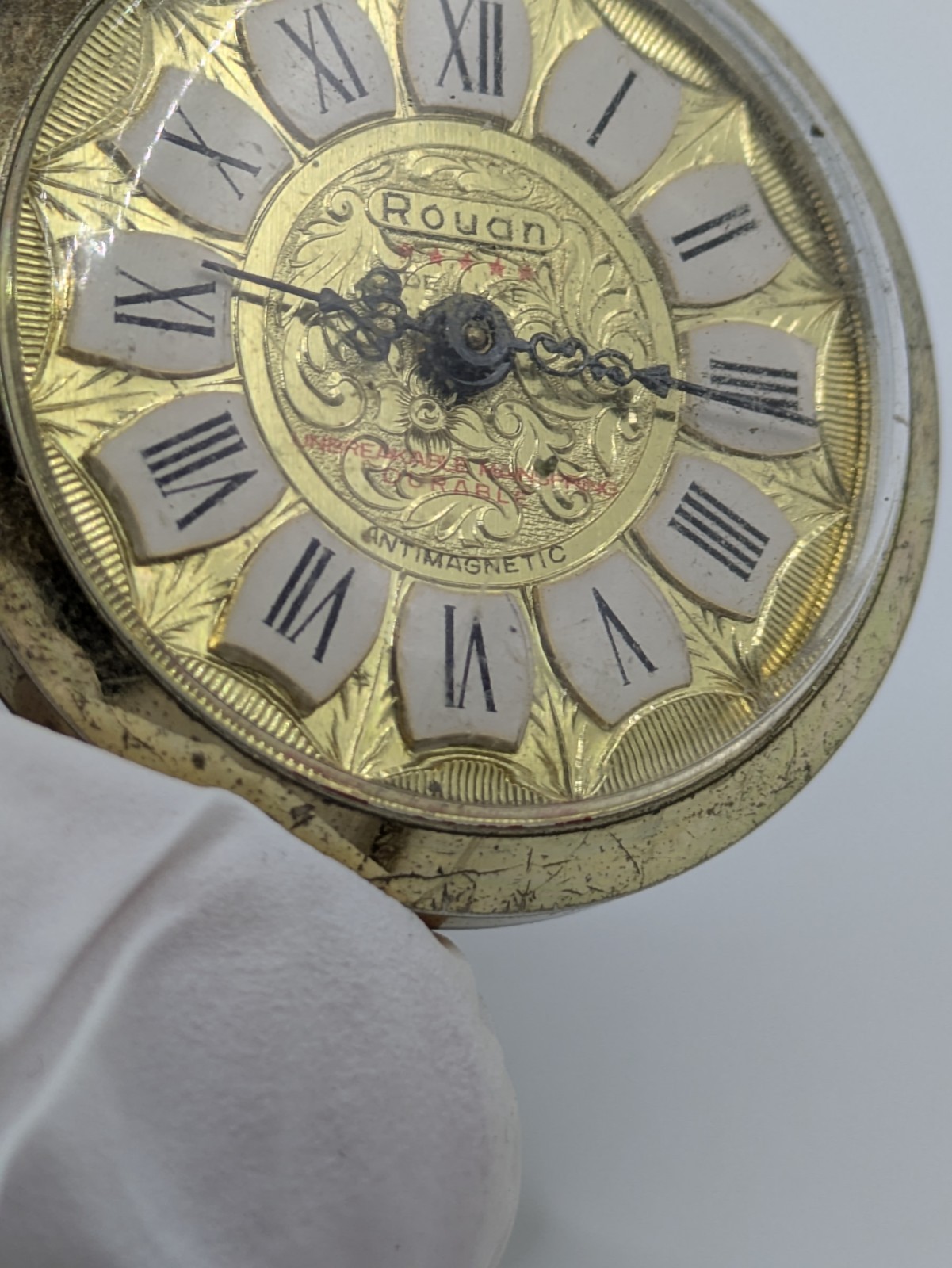 Rouan De Luxe 1 Jewel Manual Wind Swiss Pendant Watch Untested Parts 33.6mm