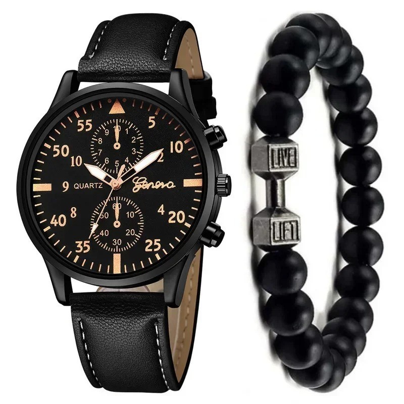 4/2/1pcs Men Sports Watches Set Man Business Quartz Wristwatch Luxury Brown Leat