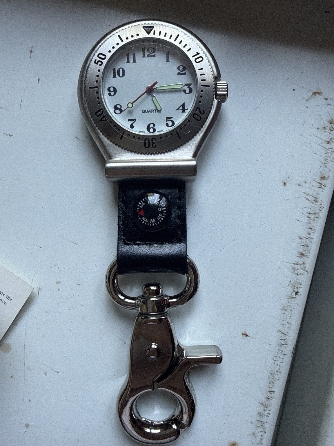 Croton Wilderness Clip On Compass Watch Silver Tone Leather Pocket NOS