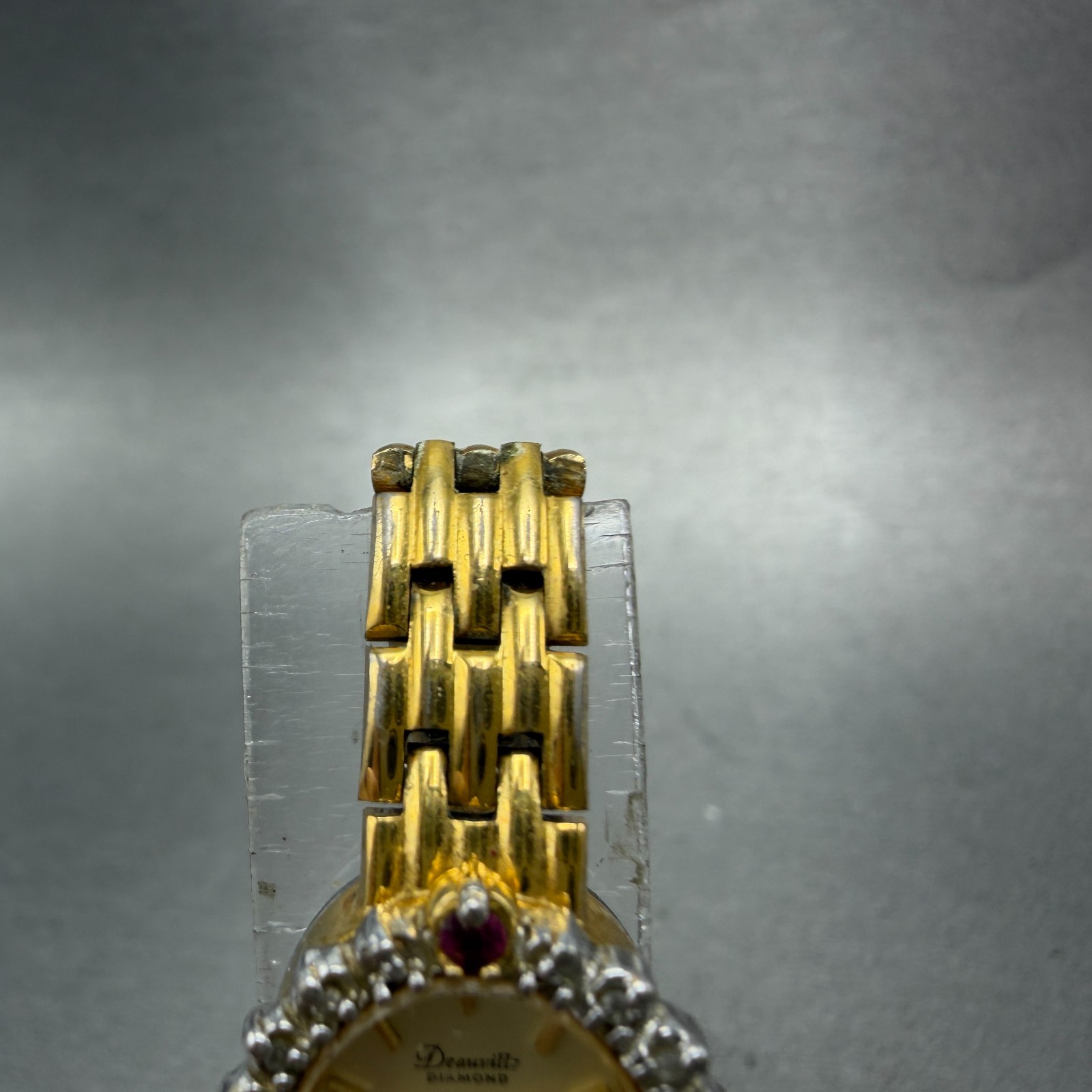 Armitron Deauville Diamond Watch Women 15mm Gold Dial Gold Ruby Oval New Battery