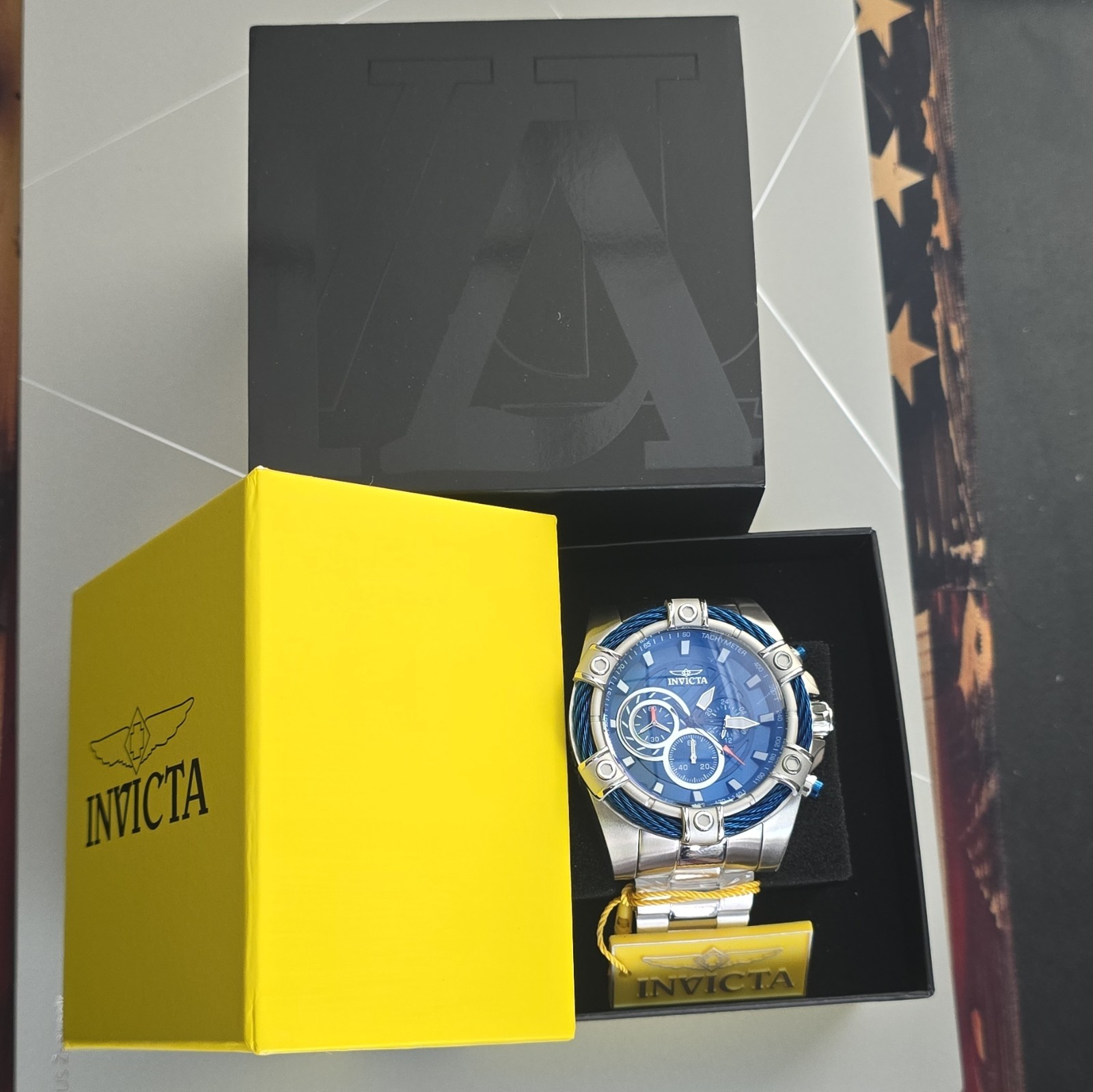 Invicta Bolt Men’s Quartz Chronograph Tachymeter Blue Dial Steel Bracelet