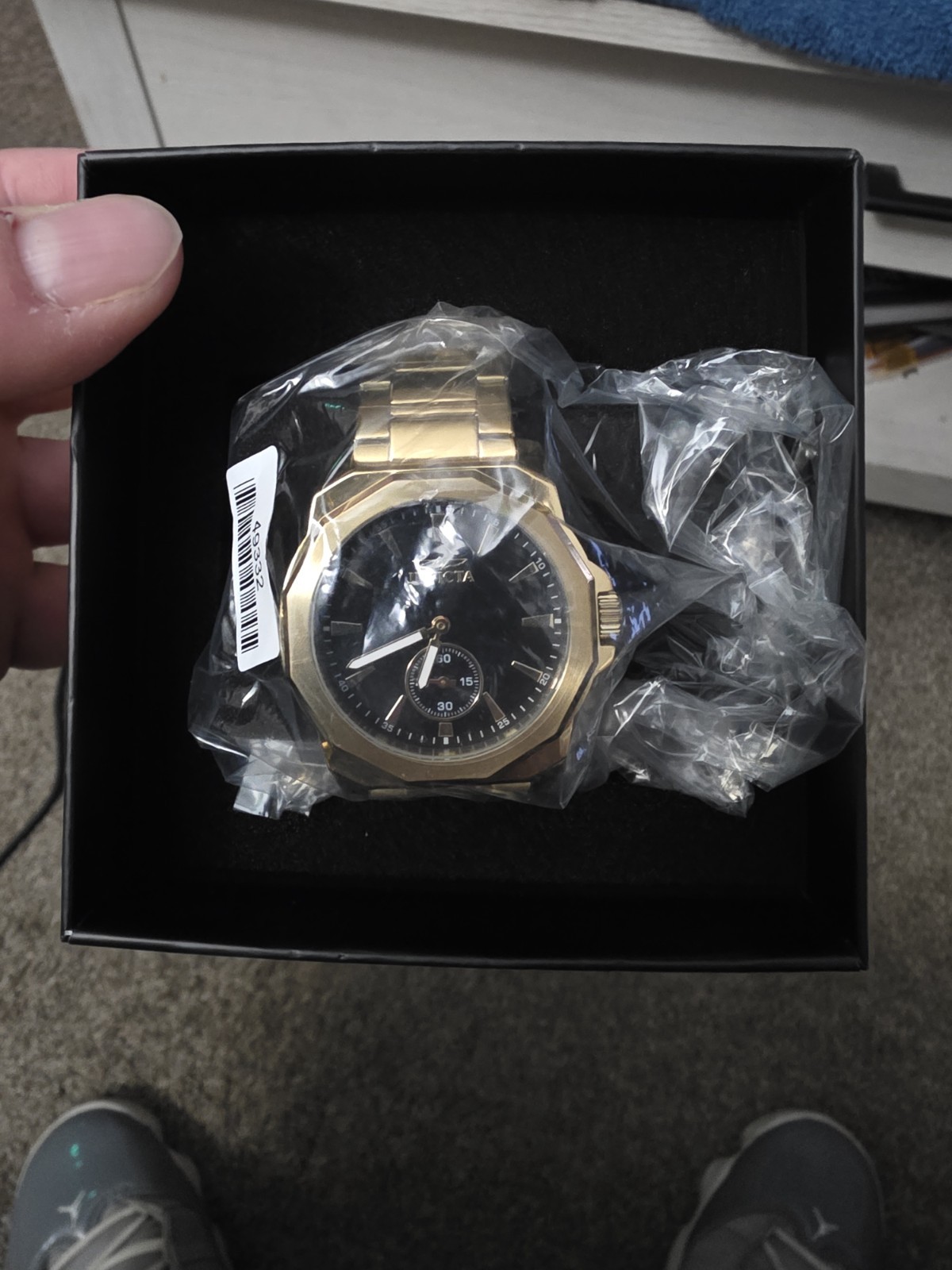 Invicta 49332 Black Dial Stainless Steel Watch Small Seconds NWT w/ Box