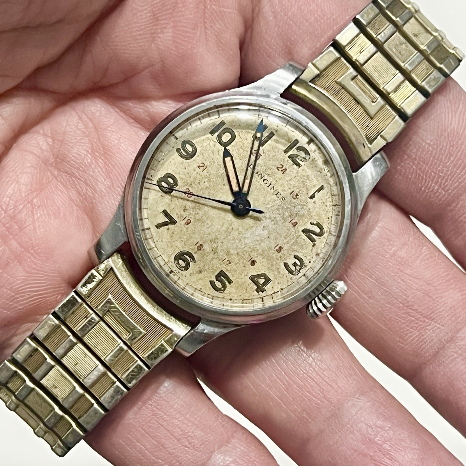 Vintage 1940’s Longines 12L Manual Wind Men’s Military WW2 Pilot 35mm Watch RUNS