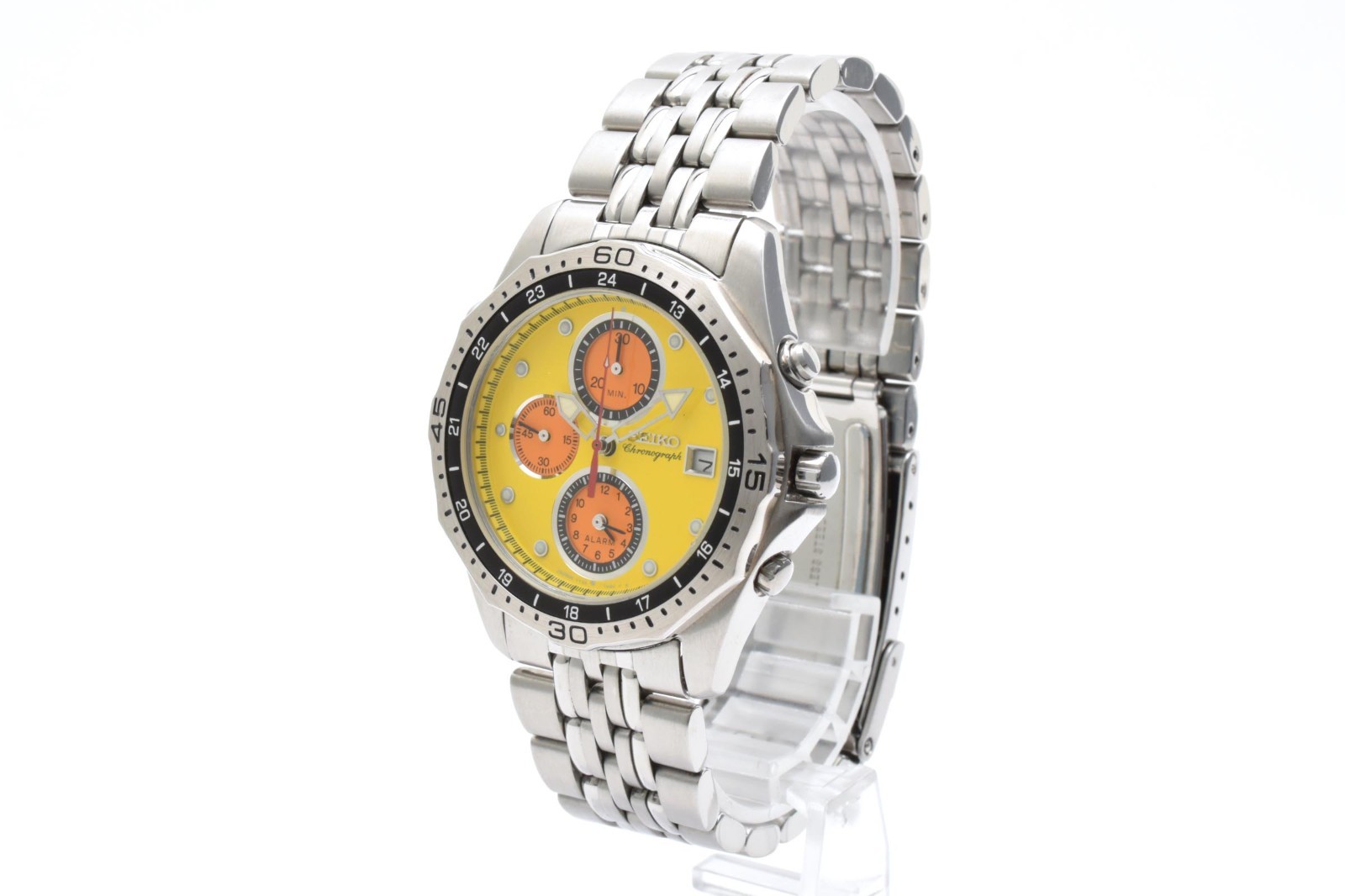 ▶️Seiko 7T32-7C30 Nagano Olympic Chronograph Quartz Yellow Dial Vintage Watch