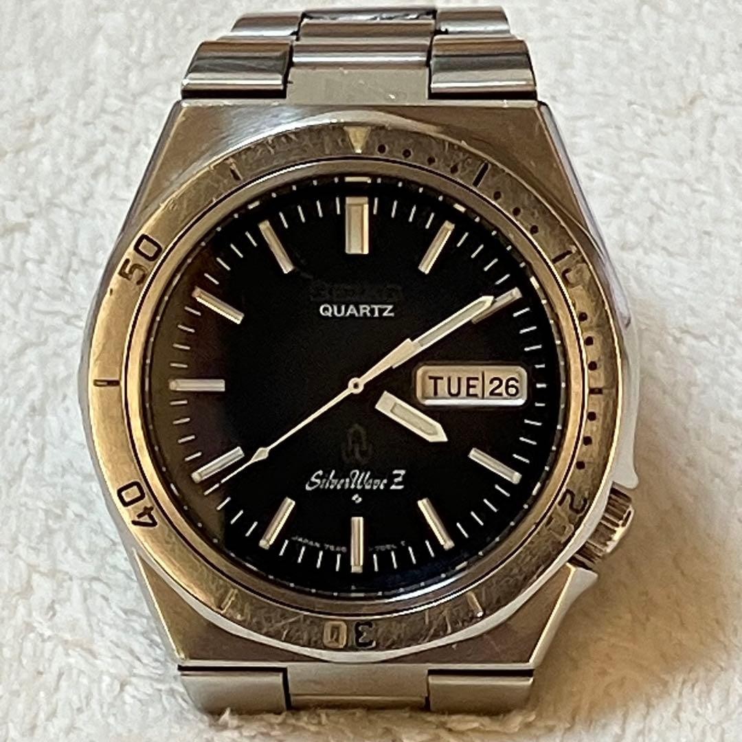 SEIKO Silver Wave Z Diver Style Quartz Watch Blue Dial 1970th Used Japan