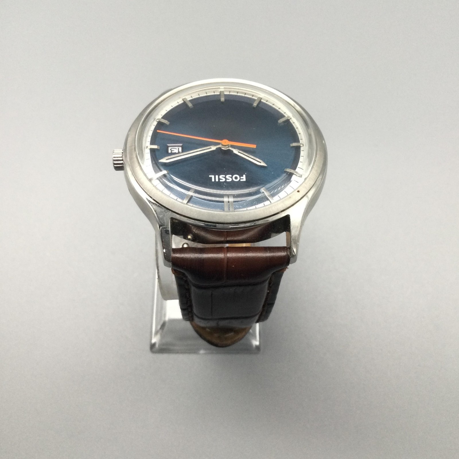 Fossil FS4709 Mens Watch 41mm Blue Dial Brown Leather Date 50M New Battery