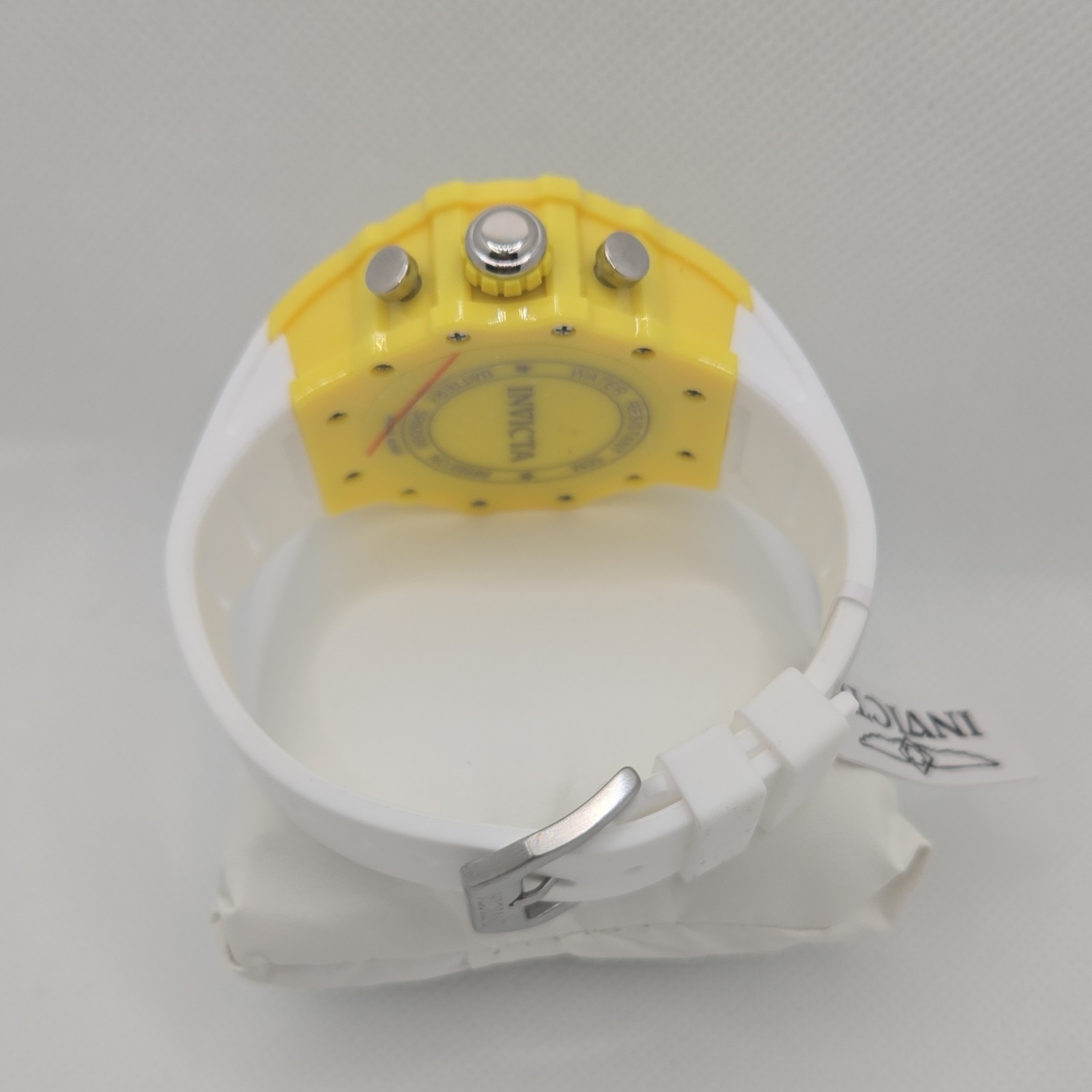 Invicta Quartz Chronograph Sport Watch Yellow Plastic Case White Silicone Strap