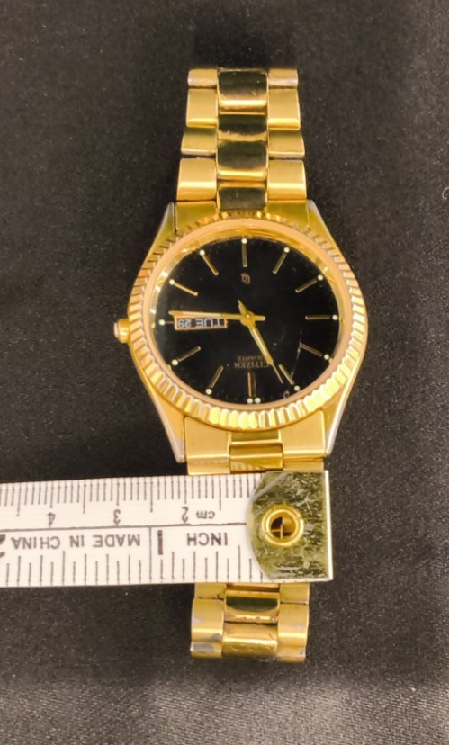 Vintage Citizen Presidential Watch Gold Tone Round Black Face Date #W5144