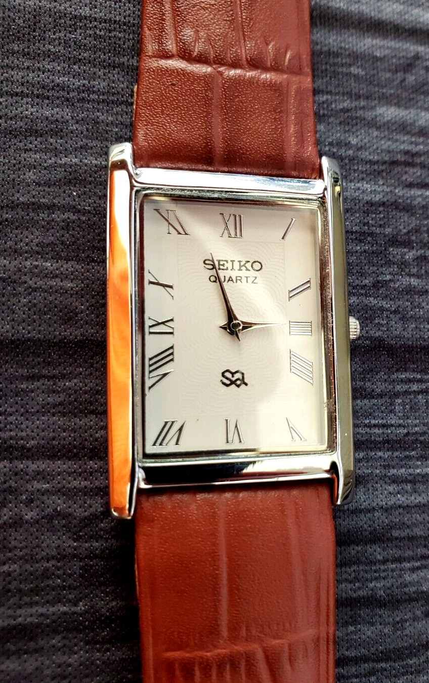 Vintage Tank White Dial Light Brown Leather Men Dress Watch New Mvt & Batt—