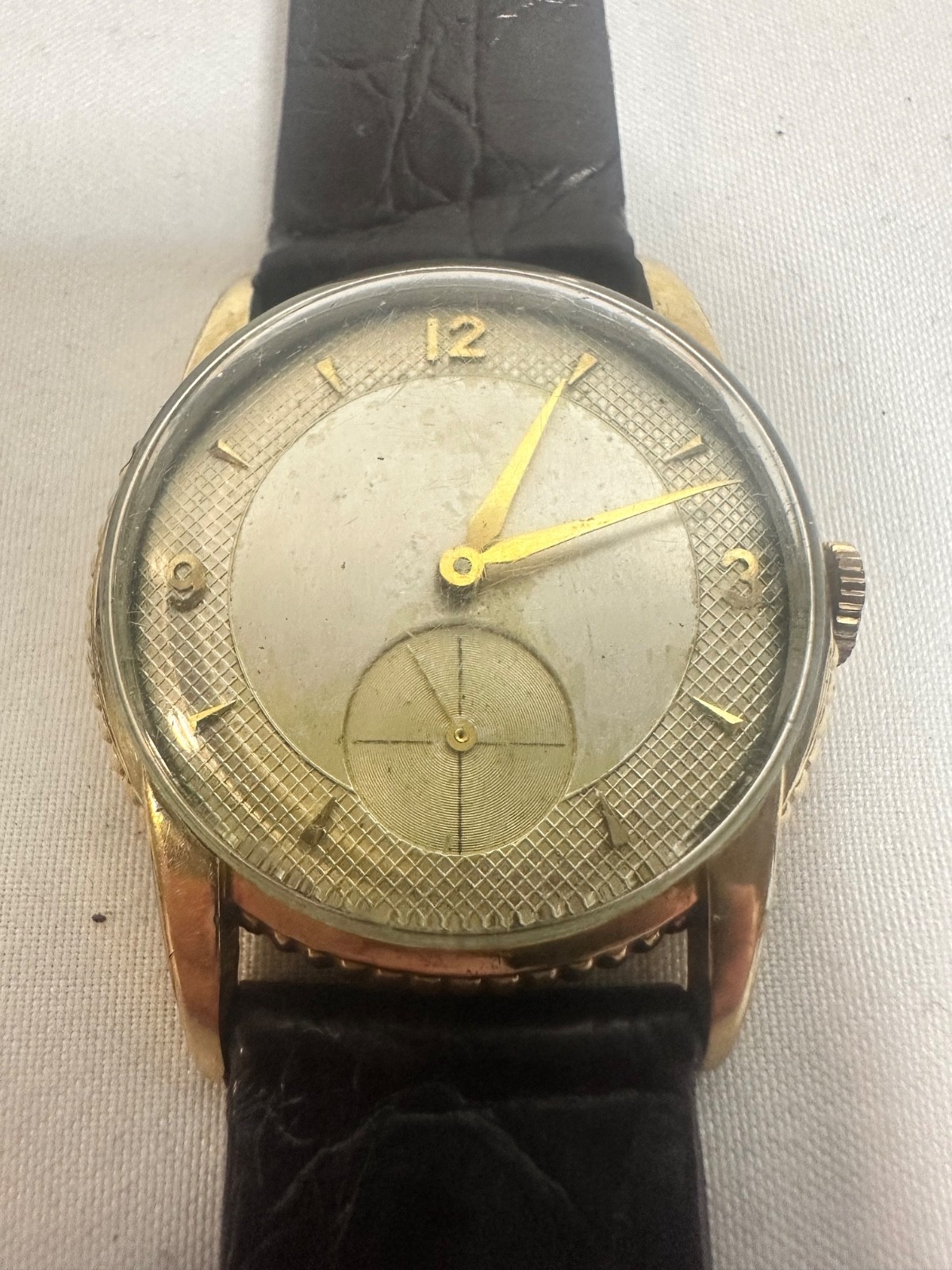 Vintage 1940s Lord Elgin 10k Gold Filled Watch Silver Waffle Face Running