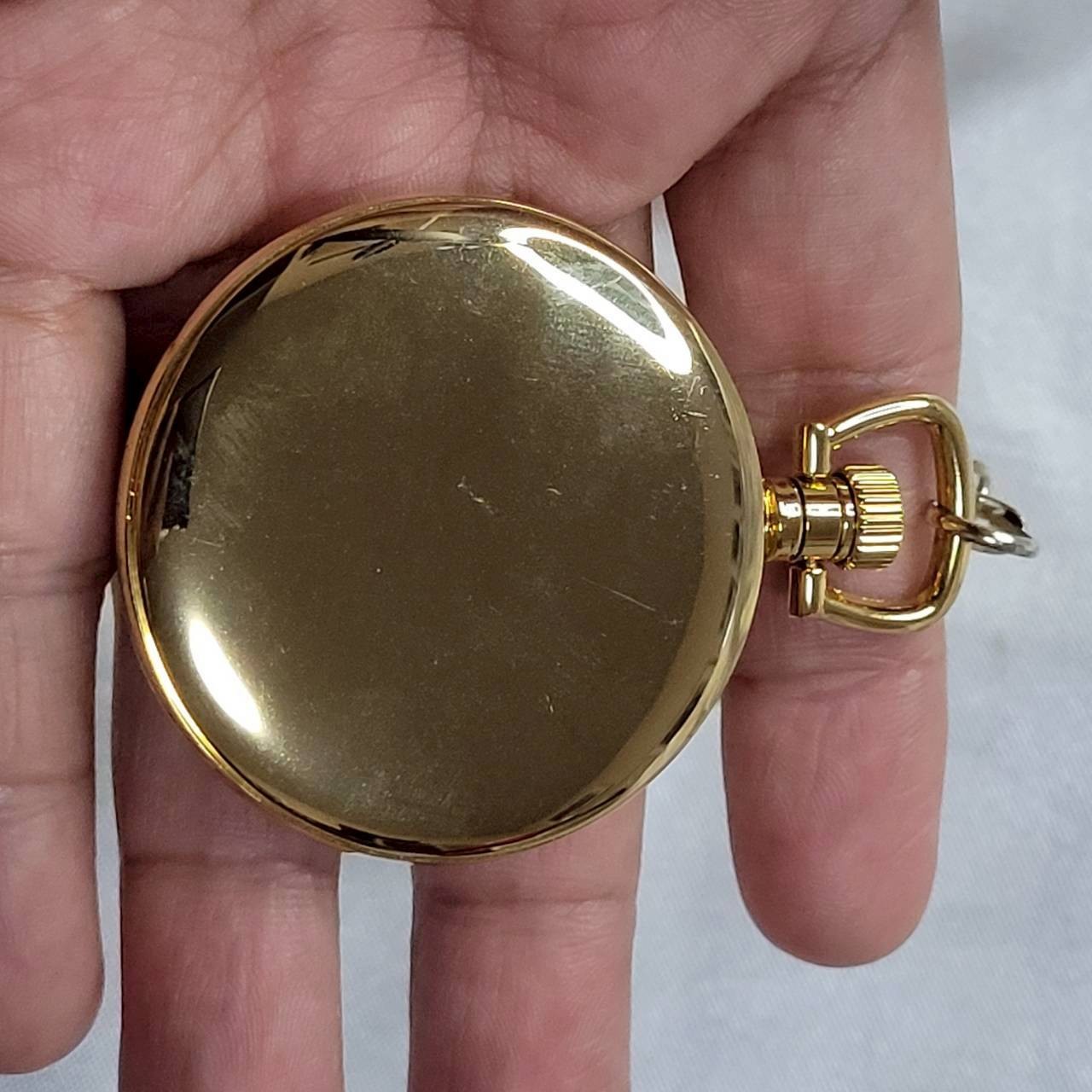 Bulova Ashton Gold-Tone Pocket Watch B2662 Quartz High-Gloss Mahogany Wood Box