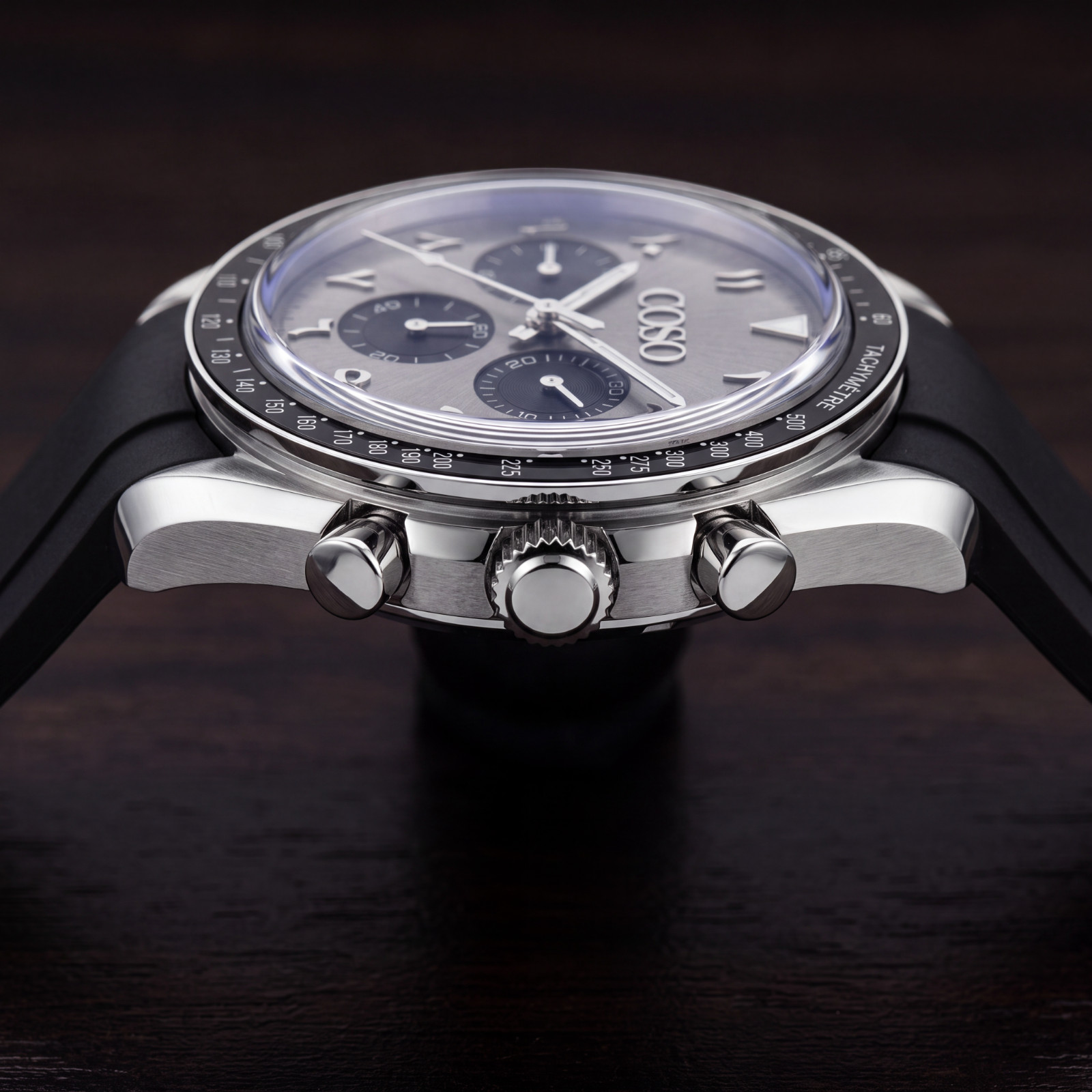 COSO Torvex Chronograph Grey Dial Eastern Arabic Numerals Black Rubber Strap