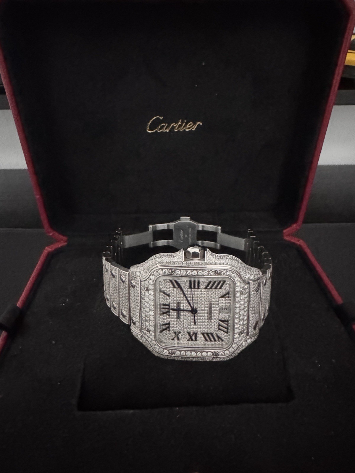 Cartier Santos Large Model Diamond Automatic Watch