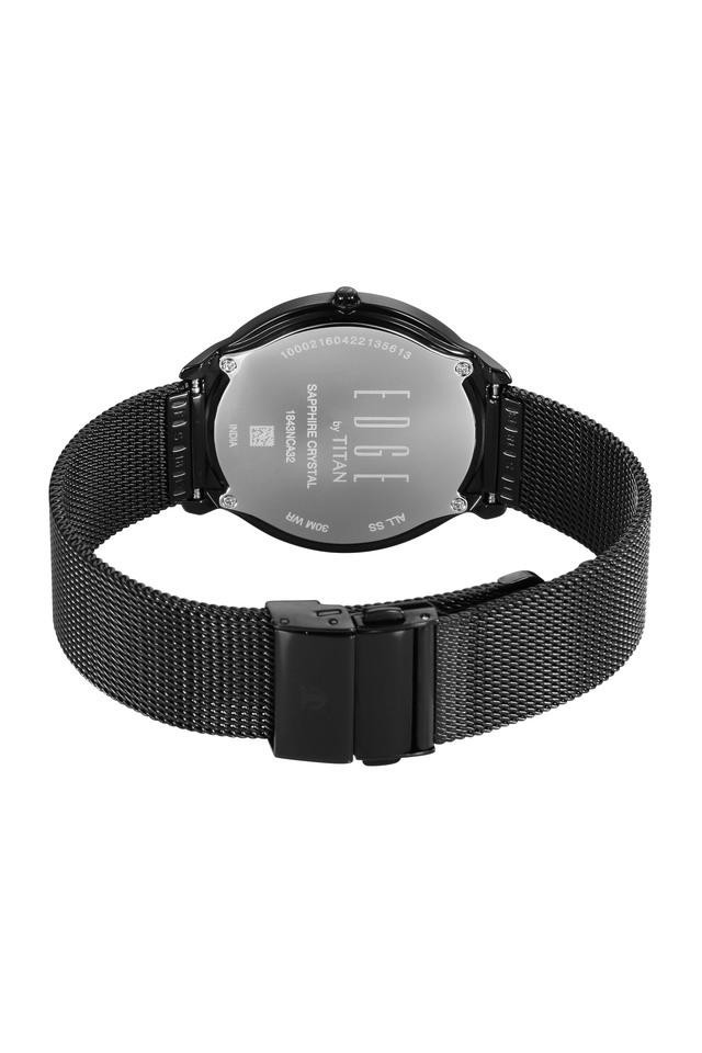 Titan Edge Mens All Black Dial Stainless Steel Bracelet Quartz Watch 50M
