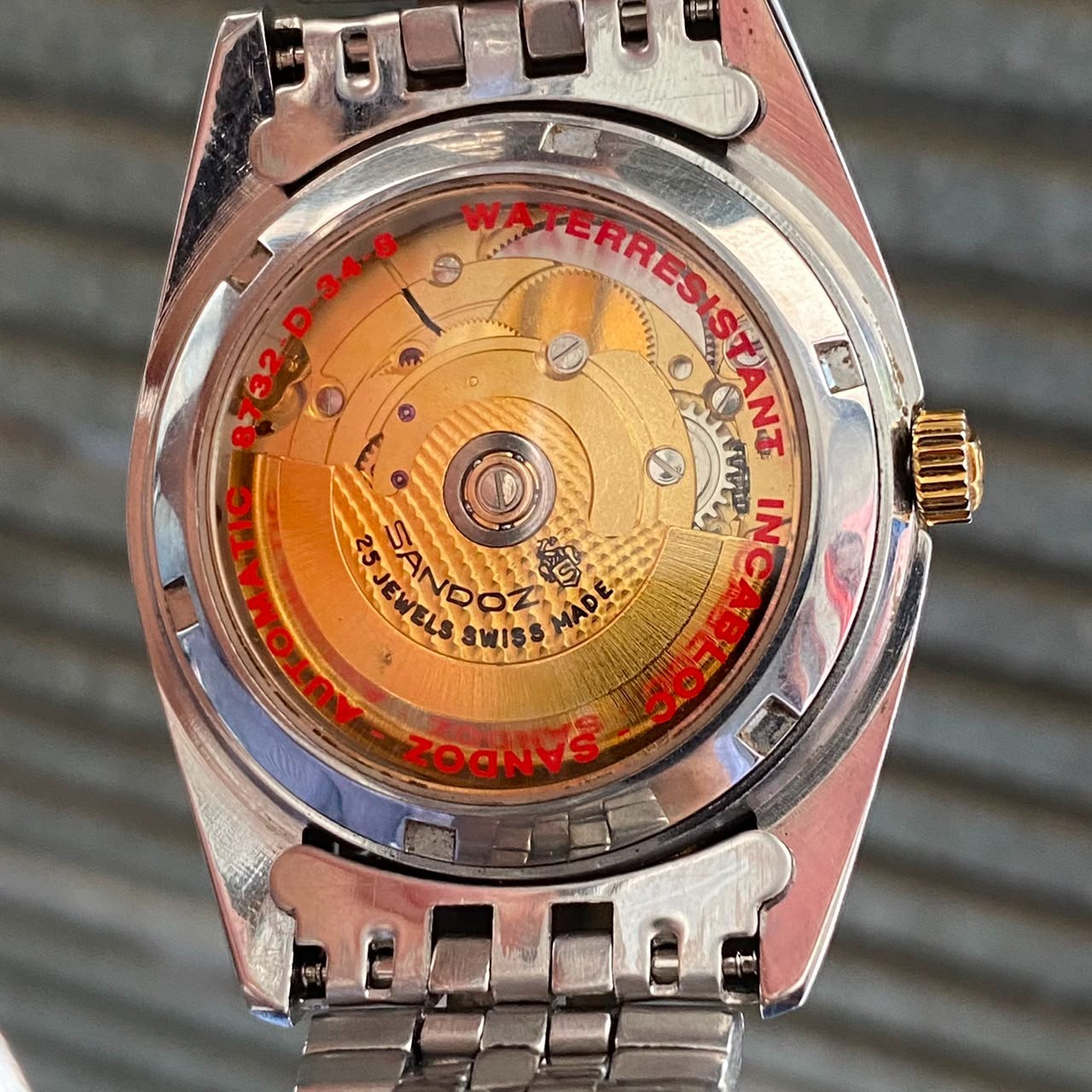 Rare Sandoz President Automatic 25J ETA Diamond Index Gold Day Date Watch Men