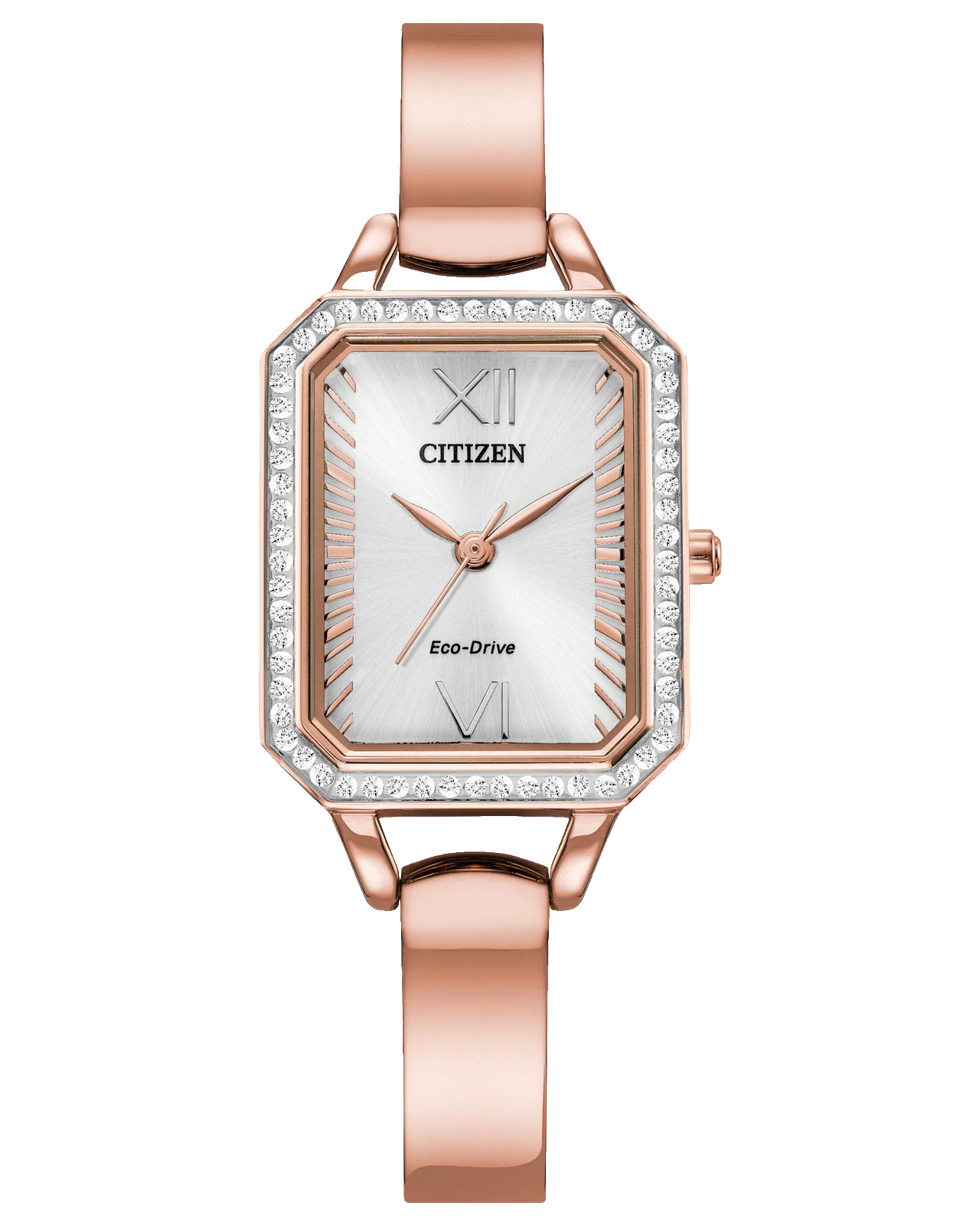CITIZEN SILHOUETTE EM0983-51A SILVER DIAL ROSE GOLD BANGLE 23MM WOMENS WATCH