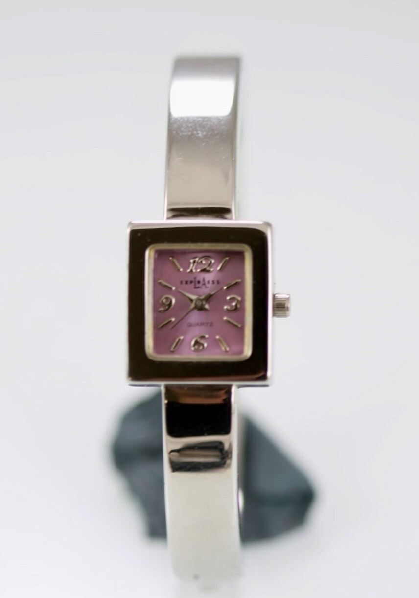 LA Express Women Watch Silver Stainless Steel Battery Water Resist Pink Quartz