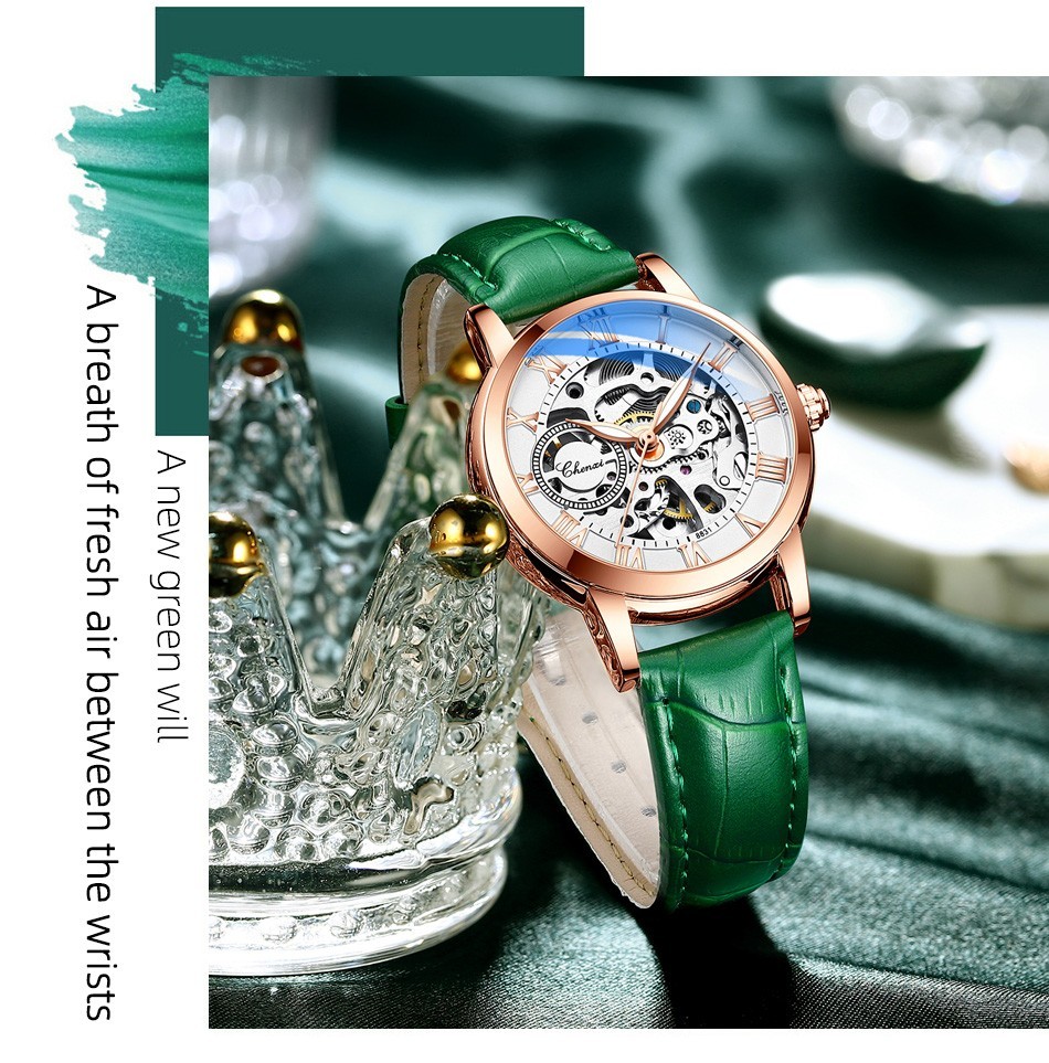 CHENXI Women’s Gril Female Hollow Out Roman Numerals Automatic Mechanical Watch
