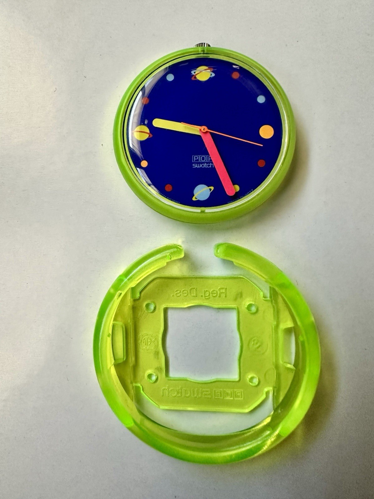 POP swatch – Swiss Made Quartz Analog Space Dial Green Plastic Case Fabric Strap