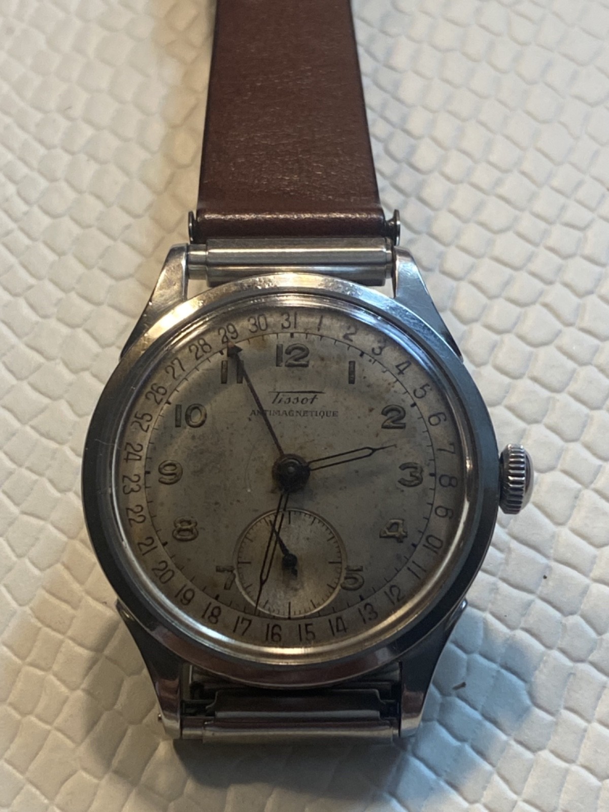 A 1949 35mm ALL Original Steel Tissot “Pointer Date” w/famous Cal., 27 Movement!