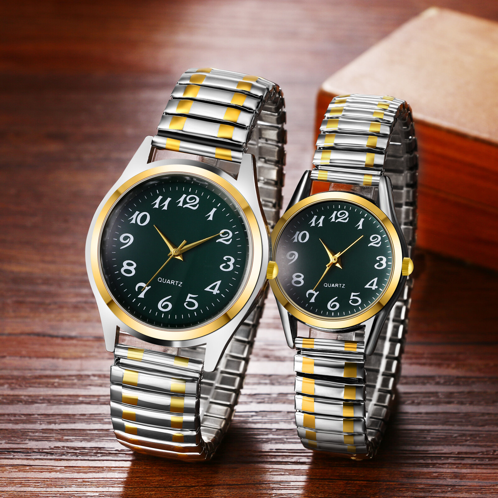 Couples Mens Womens Quartz Wrist Watch Easy Reader Stainless Steel Elastic Strap