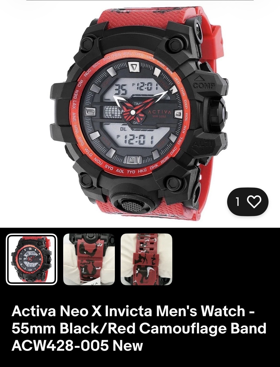 Activa Neo X Men’s Analog-Digital Quartz 55mm World Time Compass Altitude Camo
