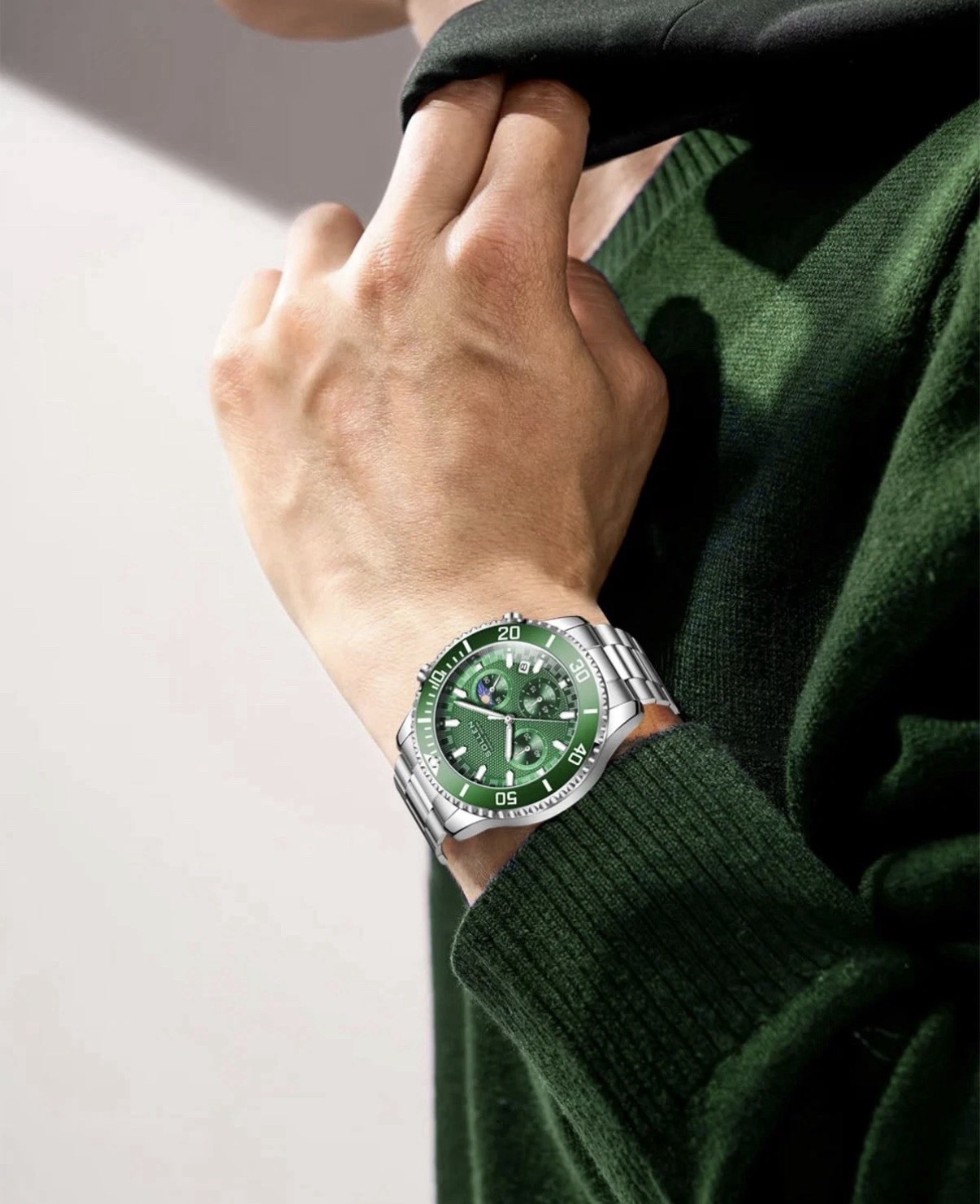 Men’s Sollen Green Chronograph Watch! Analog Quartz, Formal, Classic & SLEEK!!