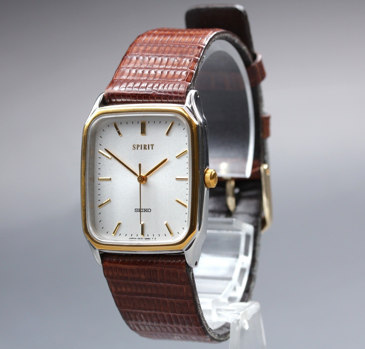 Vtg 1989 [Near MINT] Seiko Spirit 5E31-5B50 27mm Gold White Dial Mens Qz Watch