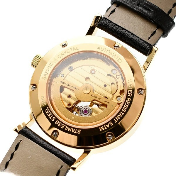 RENAUTUS Automatic Wristwatch Ivory Dial Stainless Steel Black Leather Band