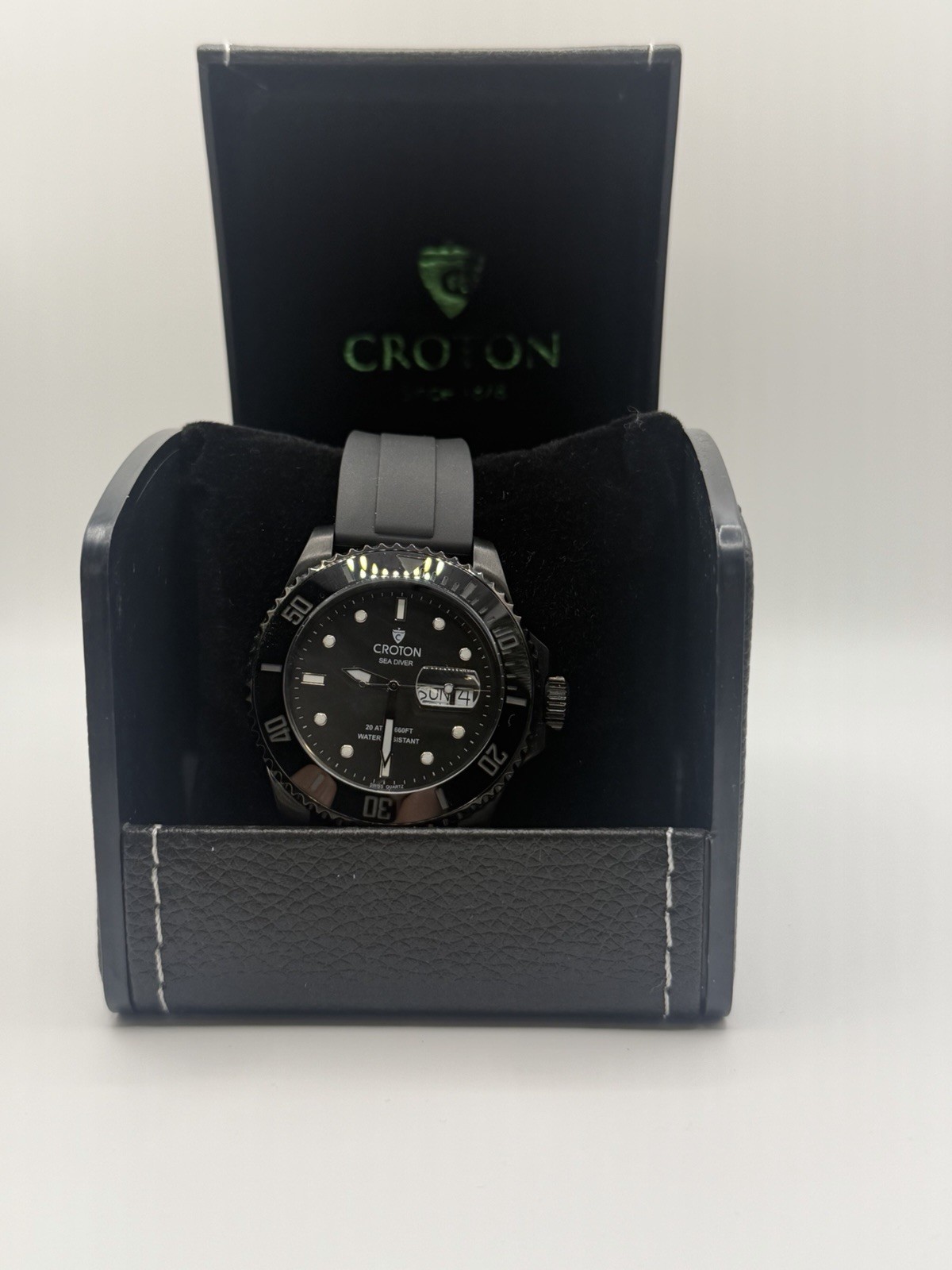 Croton Sea Diver CA301307BKBK Black Quartz Day Date 20ATM Watch Box MSRP $750