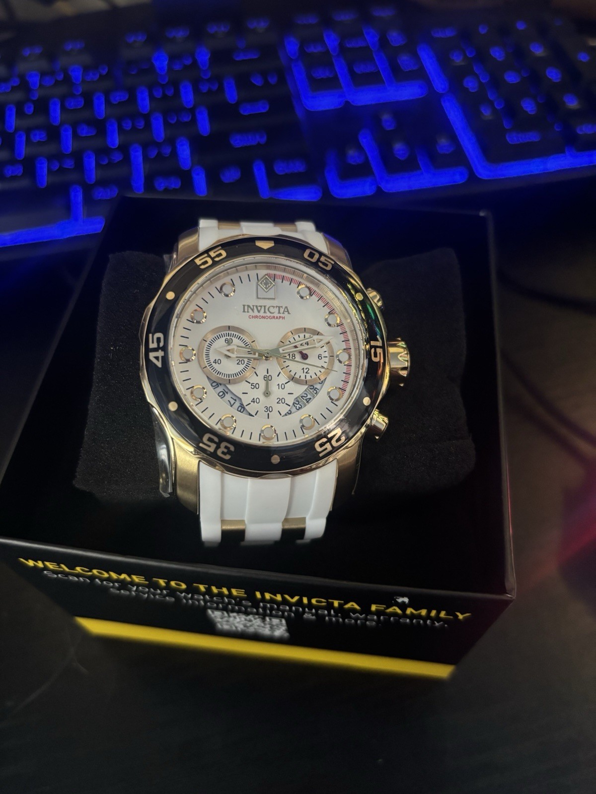 Invicta Men’s Chronograph Quartz 100m White Dial Black/Gold Bezel 48mm