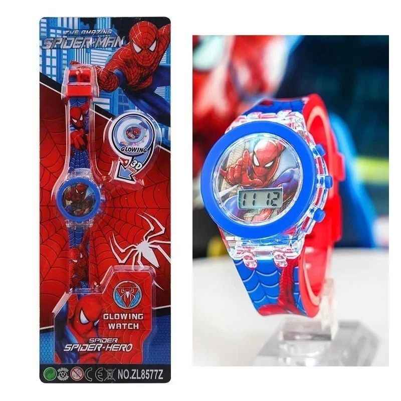 Children Spiderman Watch Cartoon Flashing Light Up Digital Spider Man Kids 1pcs