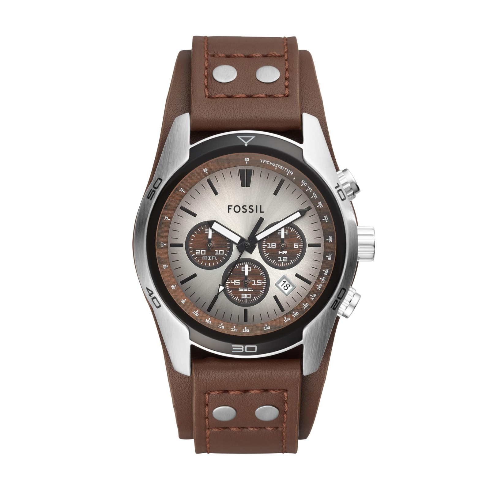 Fossil Men’s Watch, Coachman Quartz Stainless Steel and Chronograph Leather