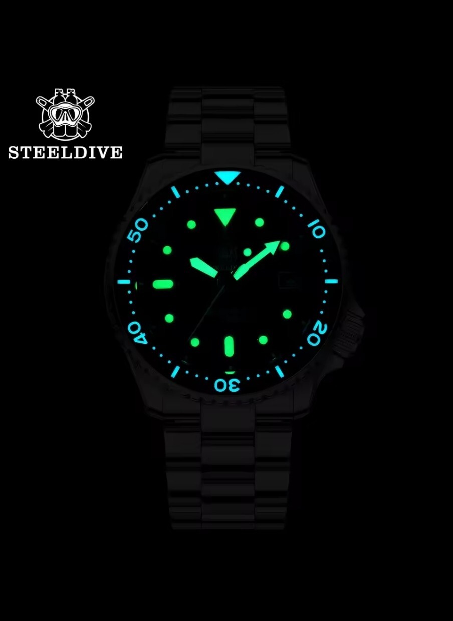 STEELDIVE Mens Diver Watch Automatic 200m Waterproof Seiko NH35 Sapphire Black