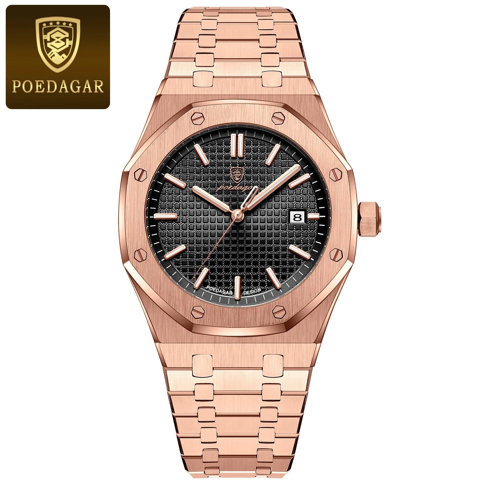 POEDAGAR Men Quartz Watch Date Luminous Waterproof Stainless Steel Business