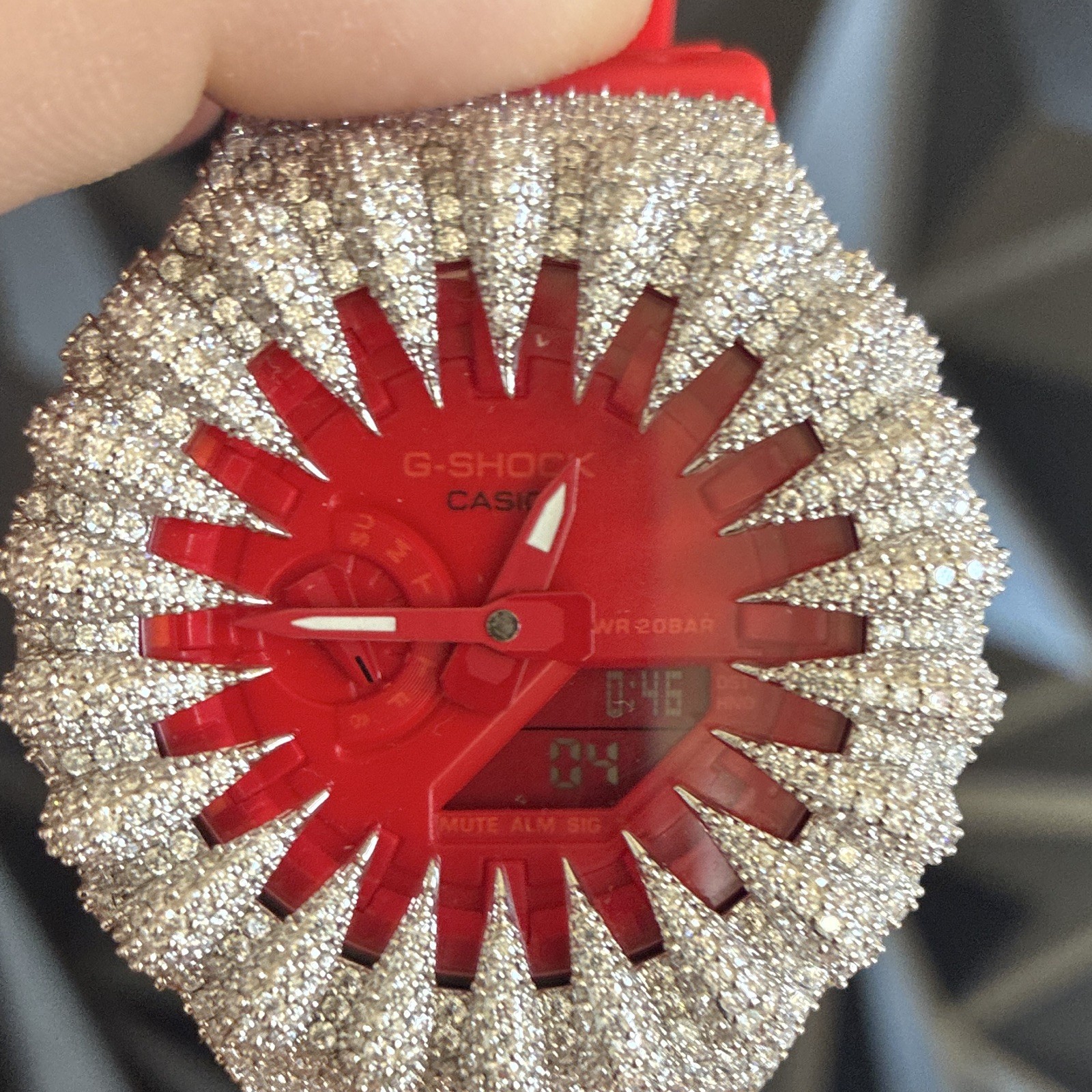 *ICED OUT* Casio G-SHOCK Analog/Digital Quartz Red Resin Bezel Box Papers