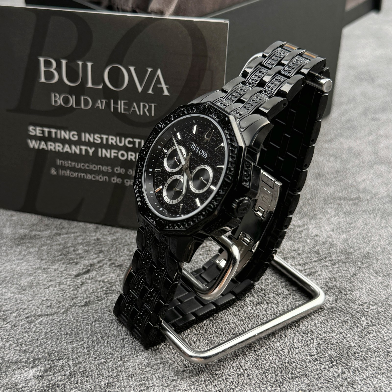 Bulova Men’s Crystal Octava Black Dial Multifunction Men’s Watch 98C134
