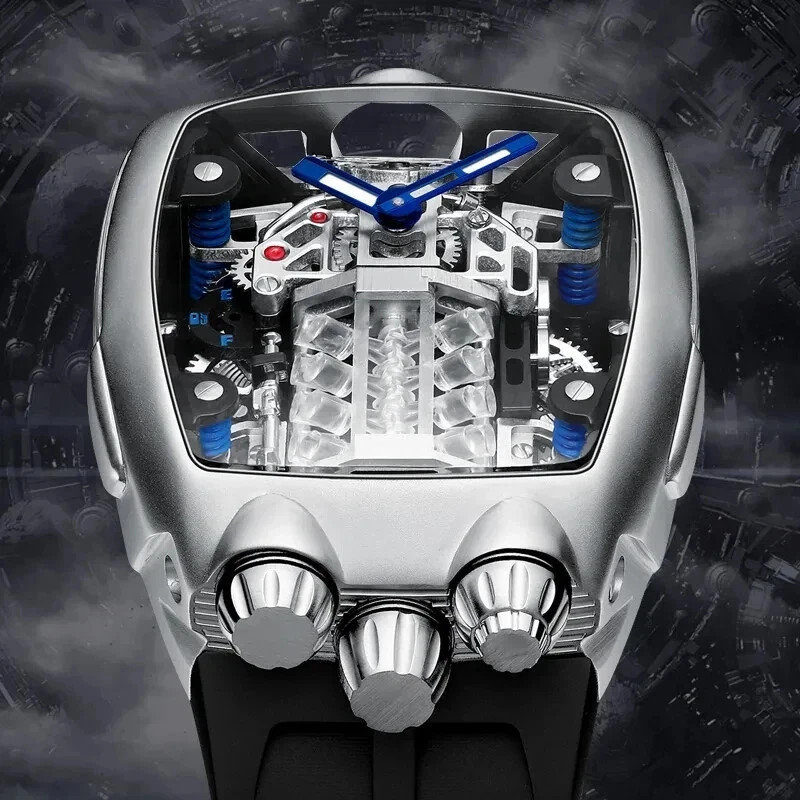 🔥USA🔥Design BUGATTI STYLE Engine 16 Cylinder Men’s Seiko NH05 Automatic Watch