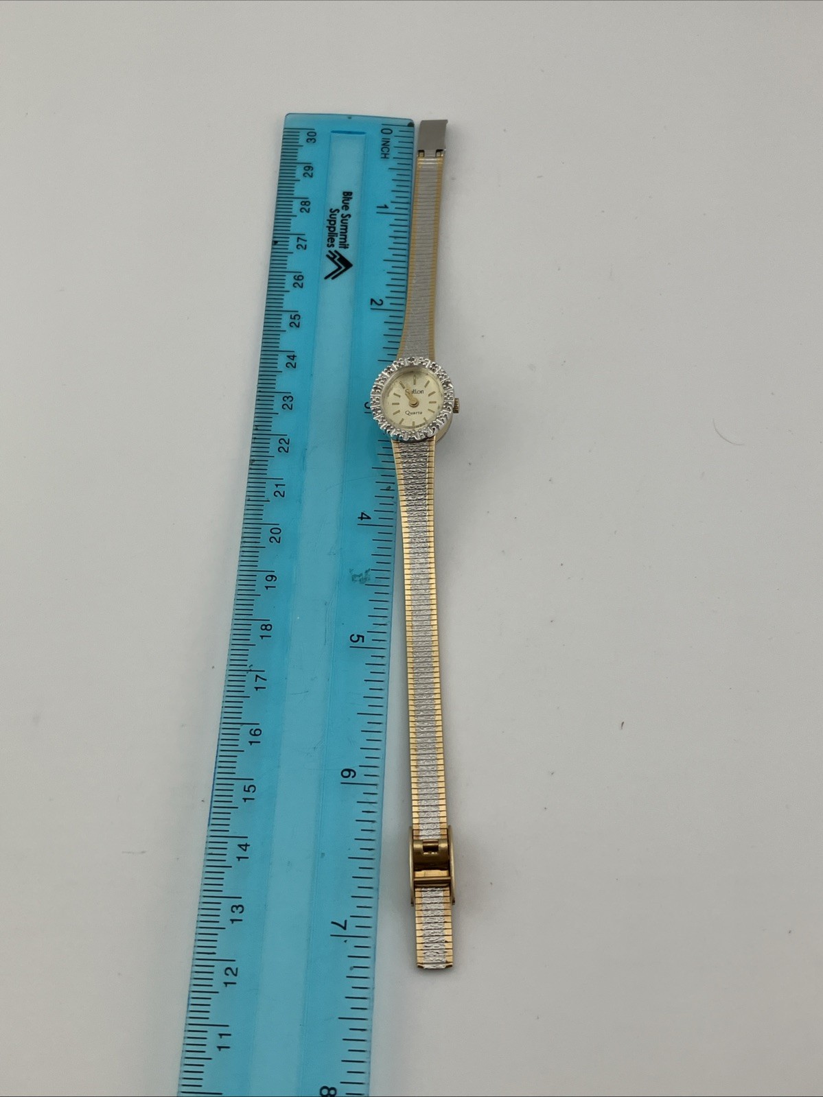 Vtg Sutton Ladies 16mm Watch Two-Tone Diamond Bezel Adjustable -RUNS