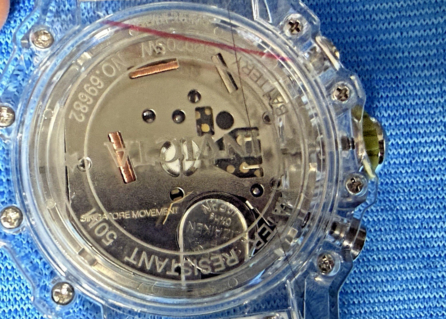 Invicta Racing Vaulthan Men’s Watch 44mm Clear Case Olive Green Silicone 69682