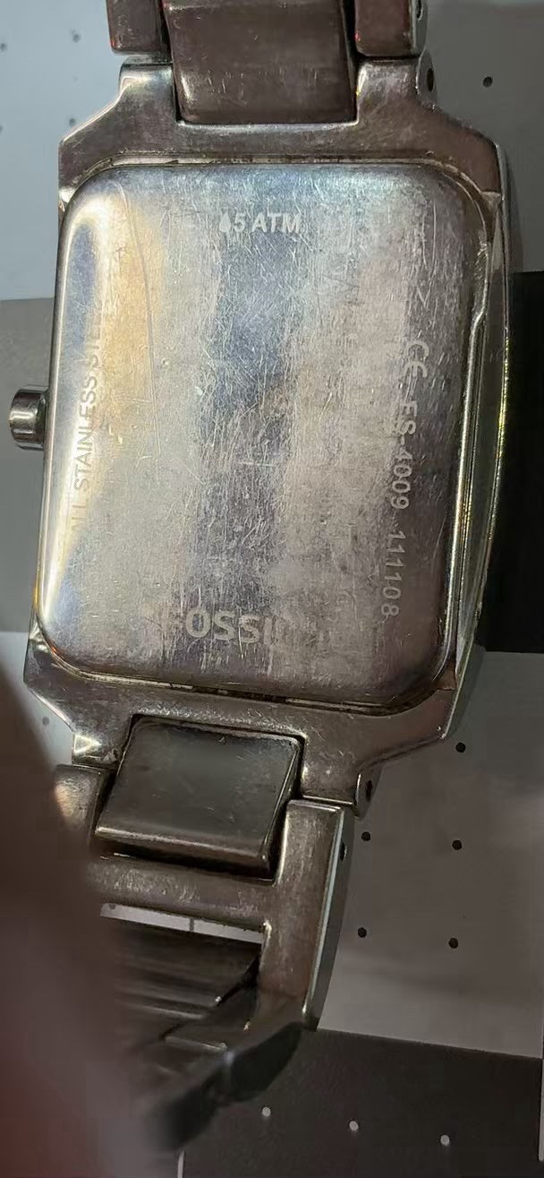 Fossil FS-4009 Rectangle Tank Watch Men Grey Textured Dial Date Stainless Steel
