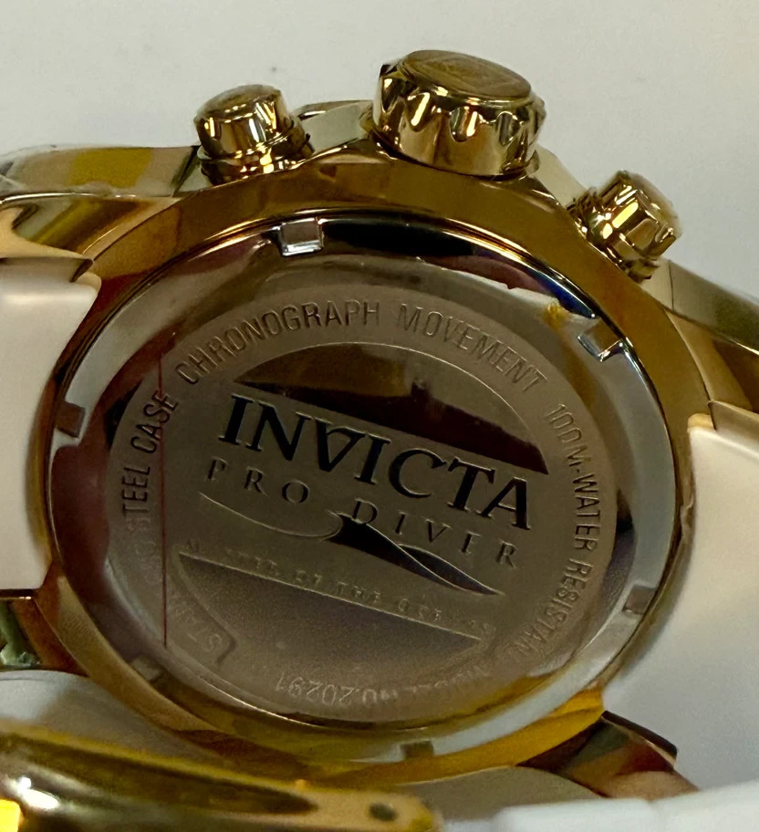 Invicta 20291 Pro Diver Scuba Chronograph Gold Tone Steel White Silicone 48mm