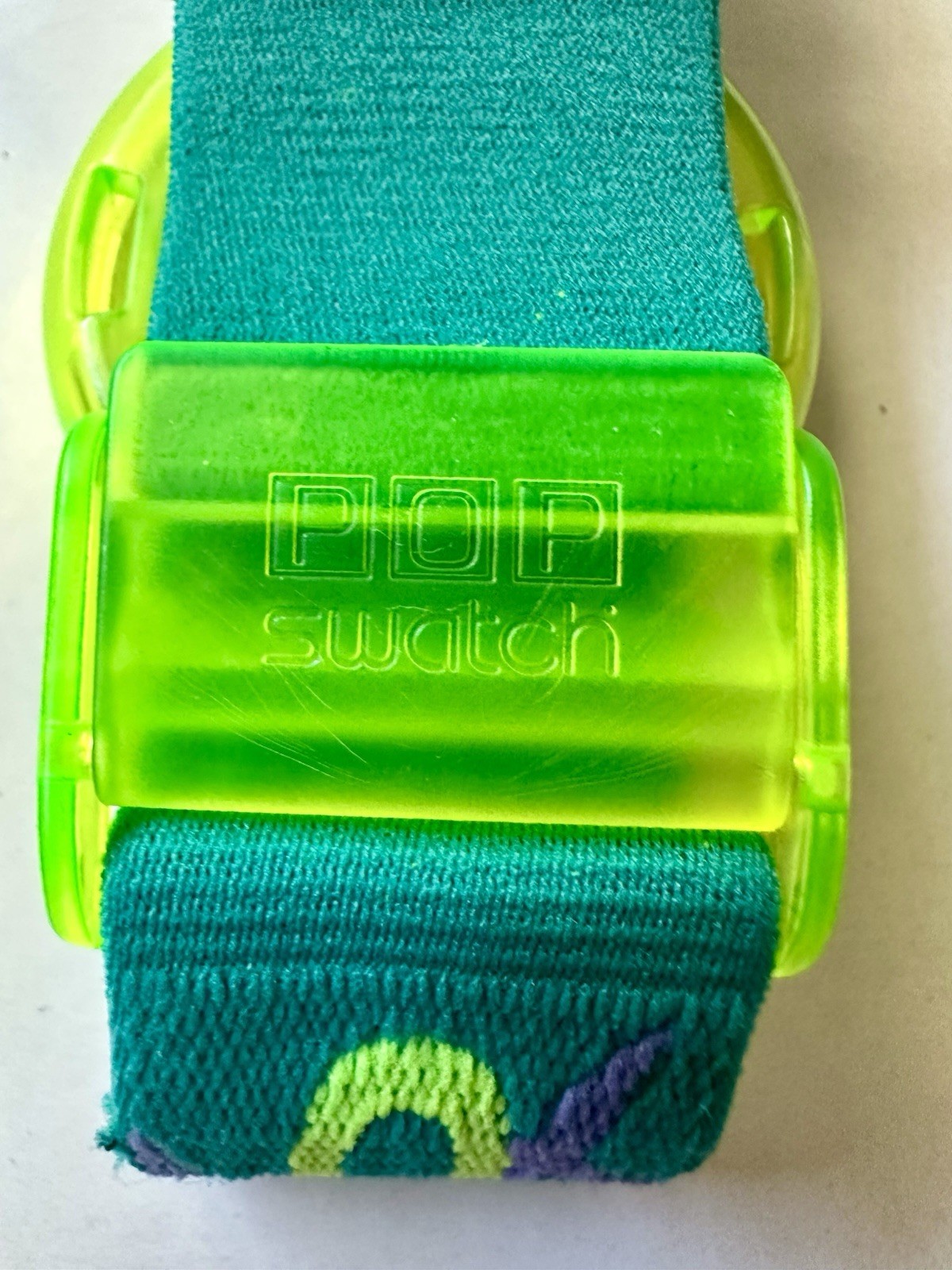 POP swatch – Swiss Made Quartz Analog Space Dial Green Plastic Case Fabric Strap