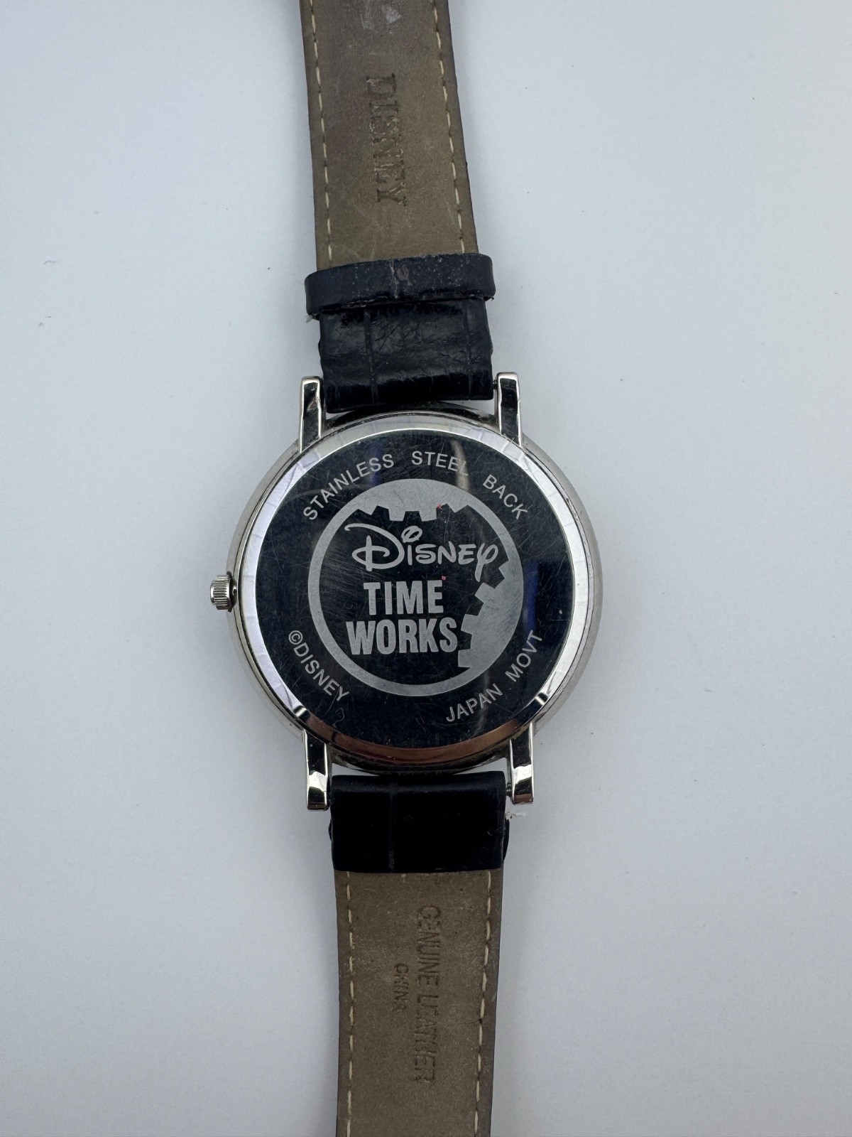 Disney Mickey Mouse Watch Black Leather Band Micky’s Arms Watch Hands