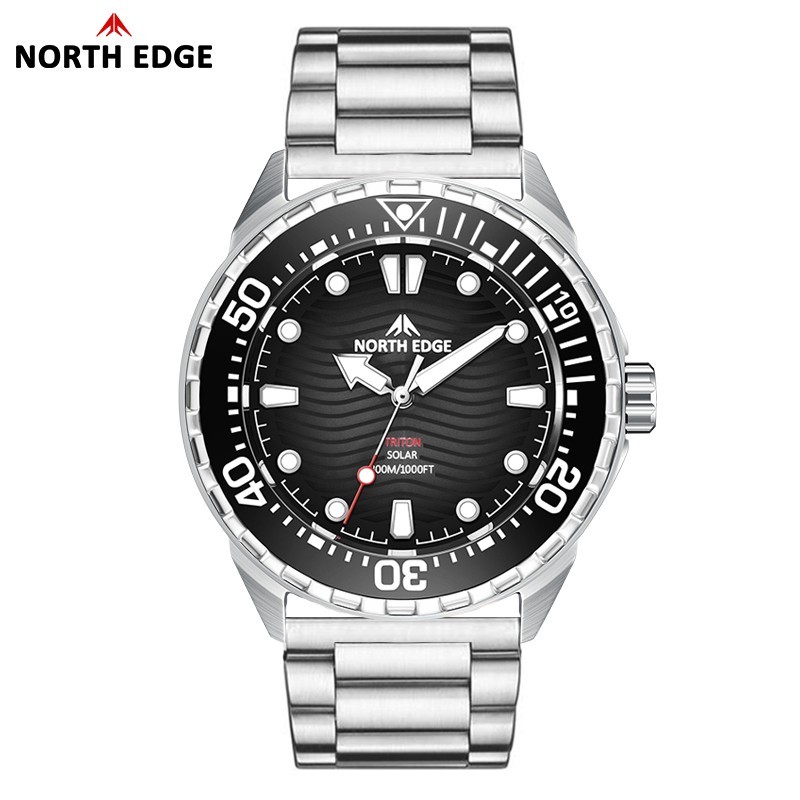 NORTH EDGE TRITON Solar Powered Dive Watch Quartz Watch Men 316L Stainless case
