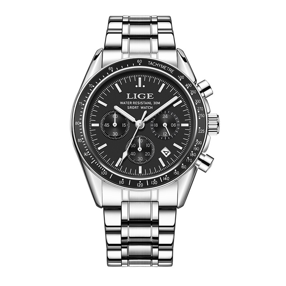 LIGE Men’s Quartz Business Watch Chronograph Stainless Steel Calendar Wristwatch