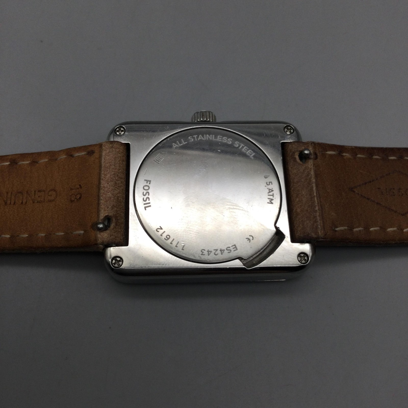 Fossil ES4243 Womens Watch 28mm Silver Tone Brown Leather Band New Battery