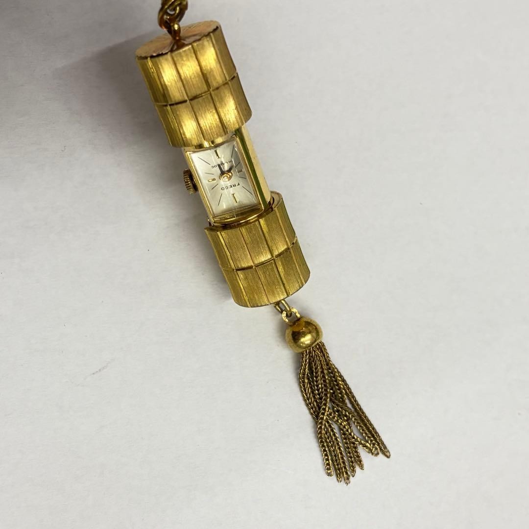 FRECO Hand-Wound Pendant Watch Necklace Gold Cylinder Slide Open/Close