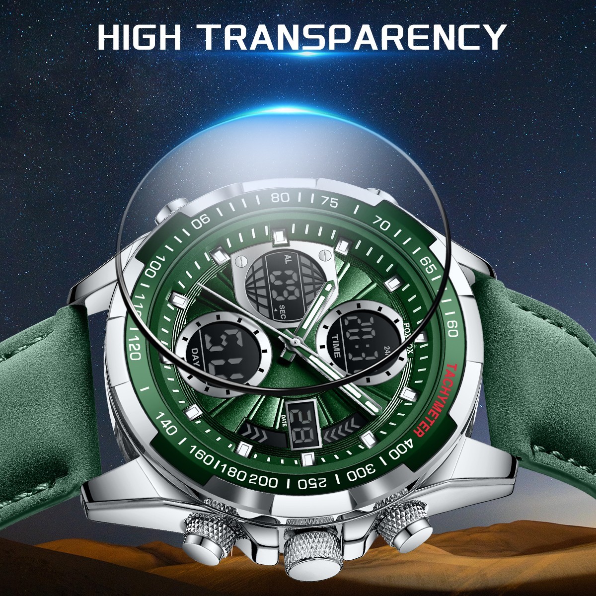 Men’s Watch Big Dial Quartz Digital Analog Luminous Waterproof Sport Wristwatch
